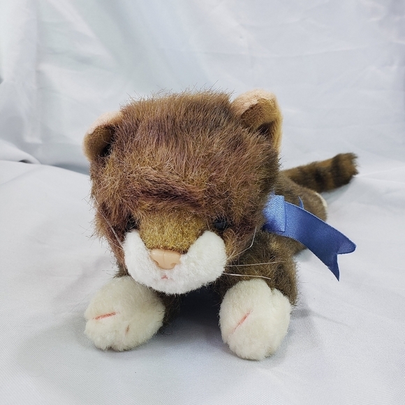 TY Classic Spice Brown Tabby Cat Plush Stuffed Toy 14 Inch 1997 Blue Satin Bow - Picture 9 of 9